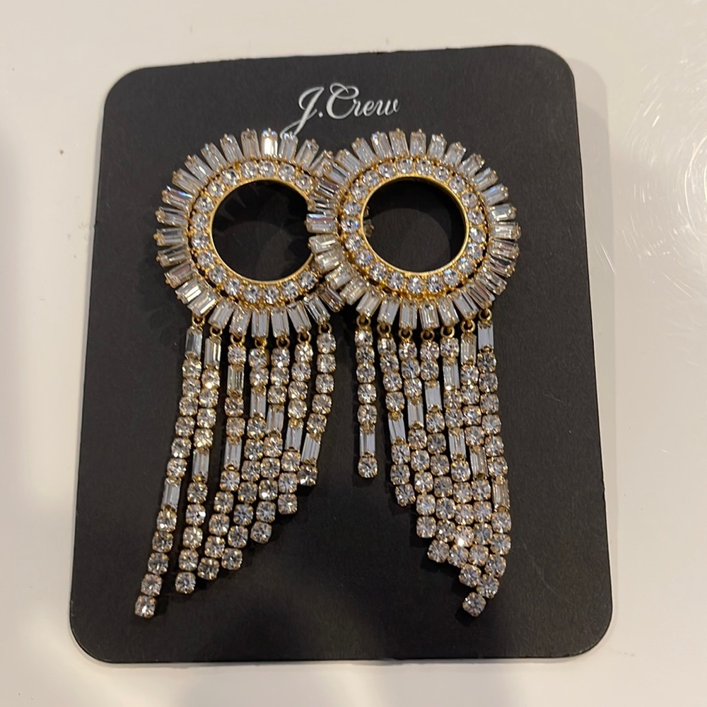 J Crew Baguette Crystal Sunburst Earrings